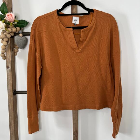 Cabi Style 4369 Long Sleeve Crop Rust V‎ Neck Shirt Size Medium - Picture 3 of 8